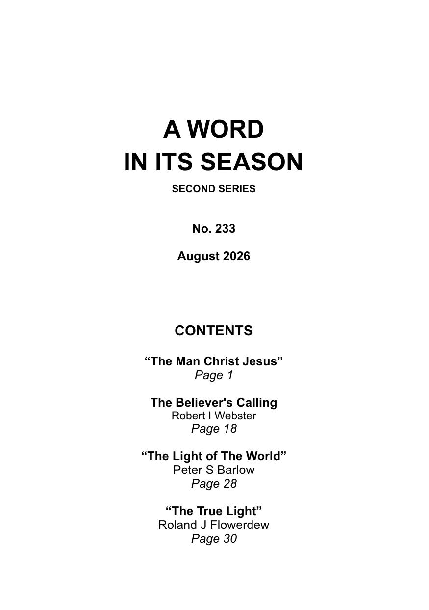 A Word in its Season 233 - August 2026