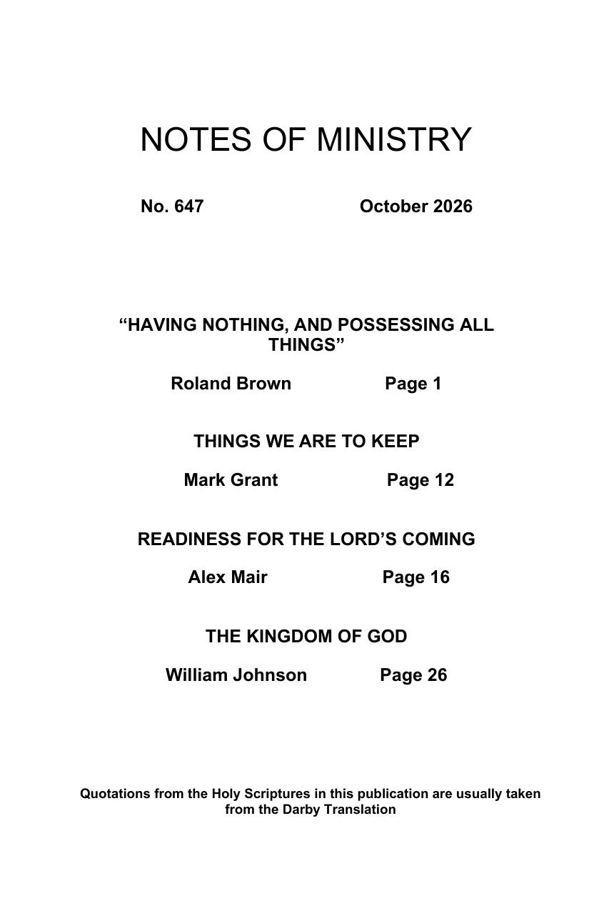 Notes of Ministry - 647 - October 2026
